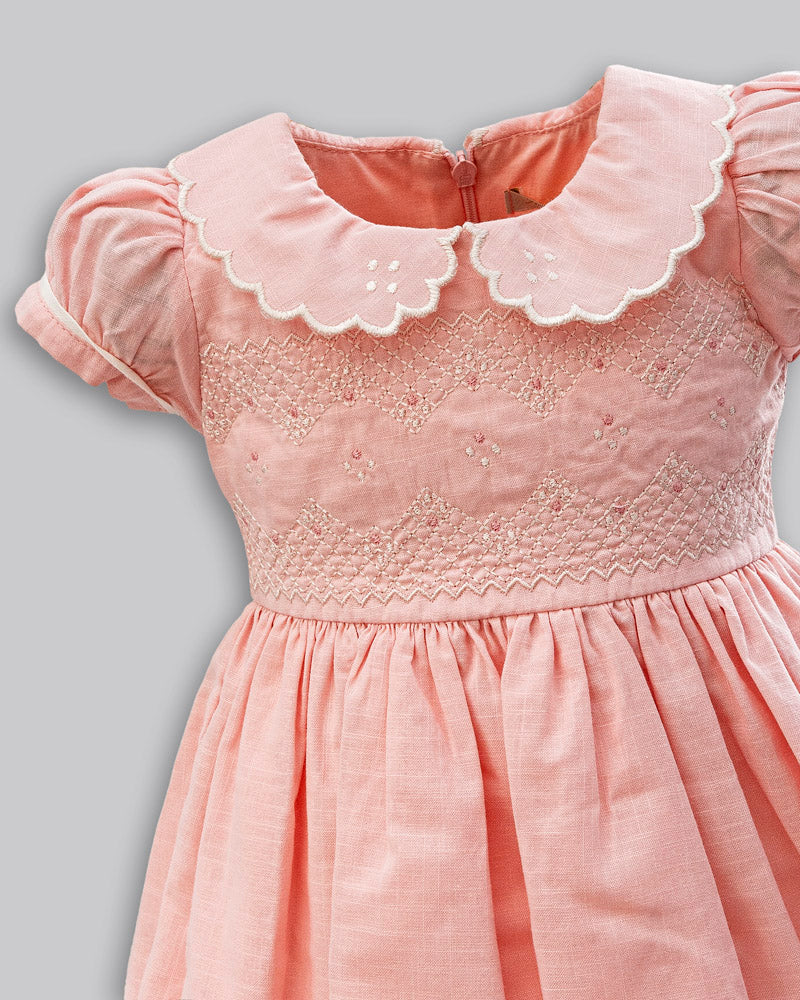 Vestido Tricoline Flamê Manga Curta Rosa - ANJOS BABY