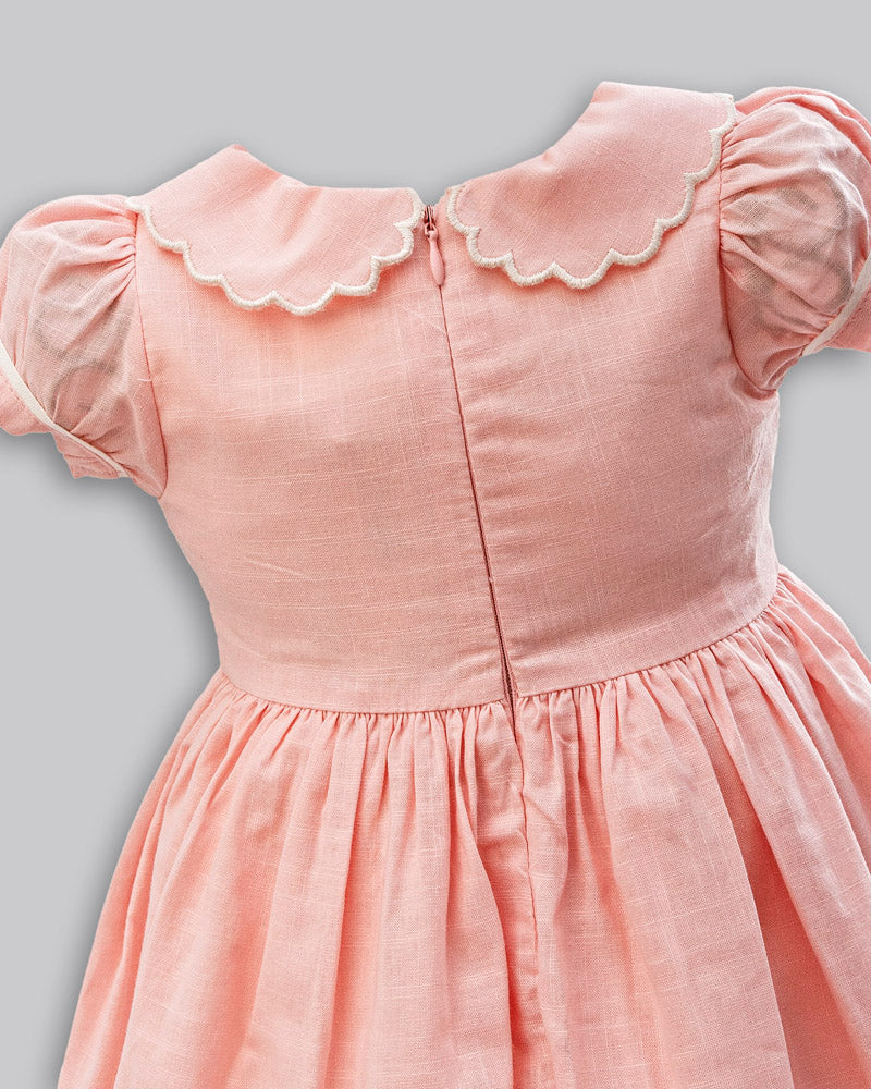 Vestido Tricoline Flamê Manga Curta Rosa - ANJOS BABY