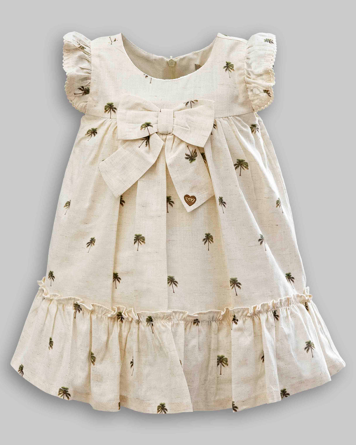 Vestido Linho Maquinetado Estampado Manga Curta - ANJOS BABY