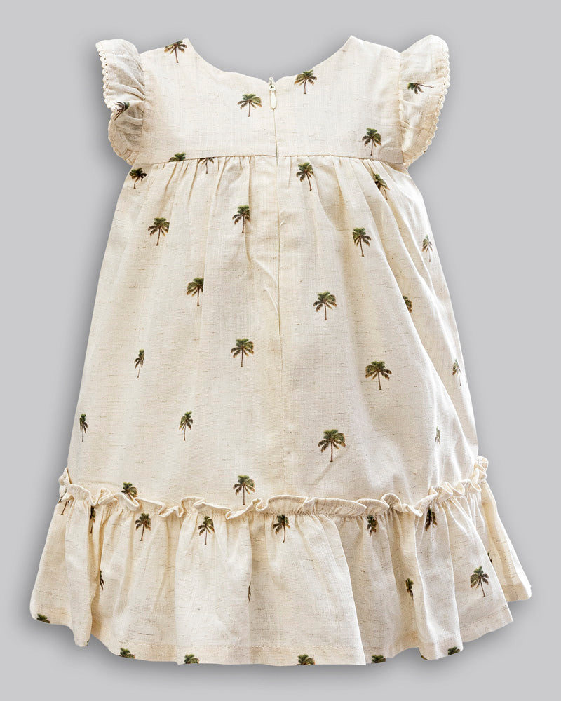 Vestido Linho Maquinetado Estampado Manga Curta - ANJOS BABY