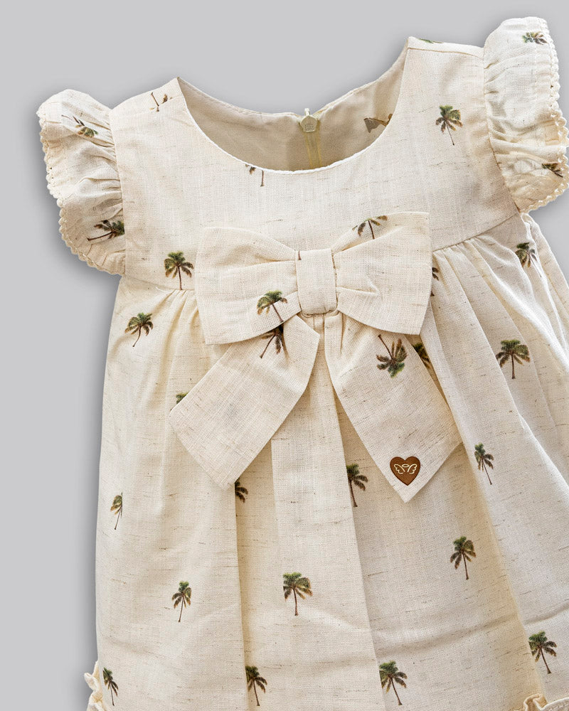 Vestido Linho Maquinetado Estampado Manga Curta - ANJOS BABY