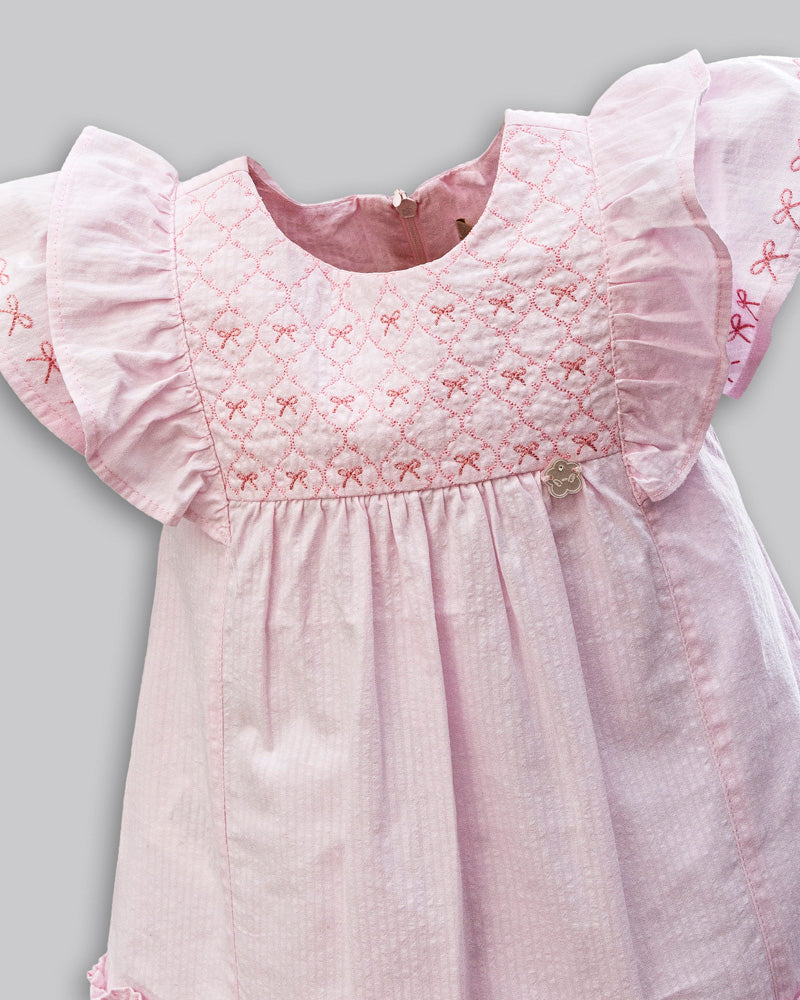 Vestido Anarruga Manga Curta Rosa - ANJOS BABY