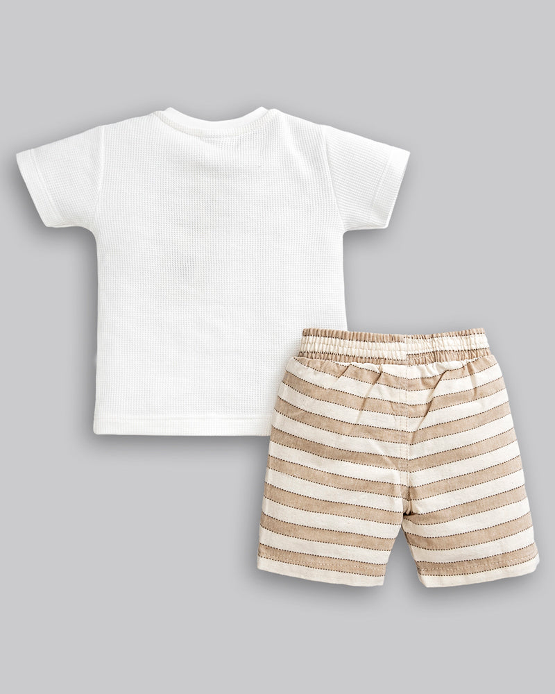 Conjunto Bebê Menino Blusa Malha Trabalhada e Bermuda Sarja Listrada - Anjos Baby - TAM M