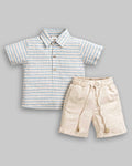 Conjunto Bata Manga Curta Sarjinha e Bermuda Linho - ANJOS BABY