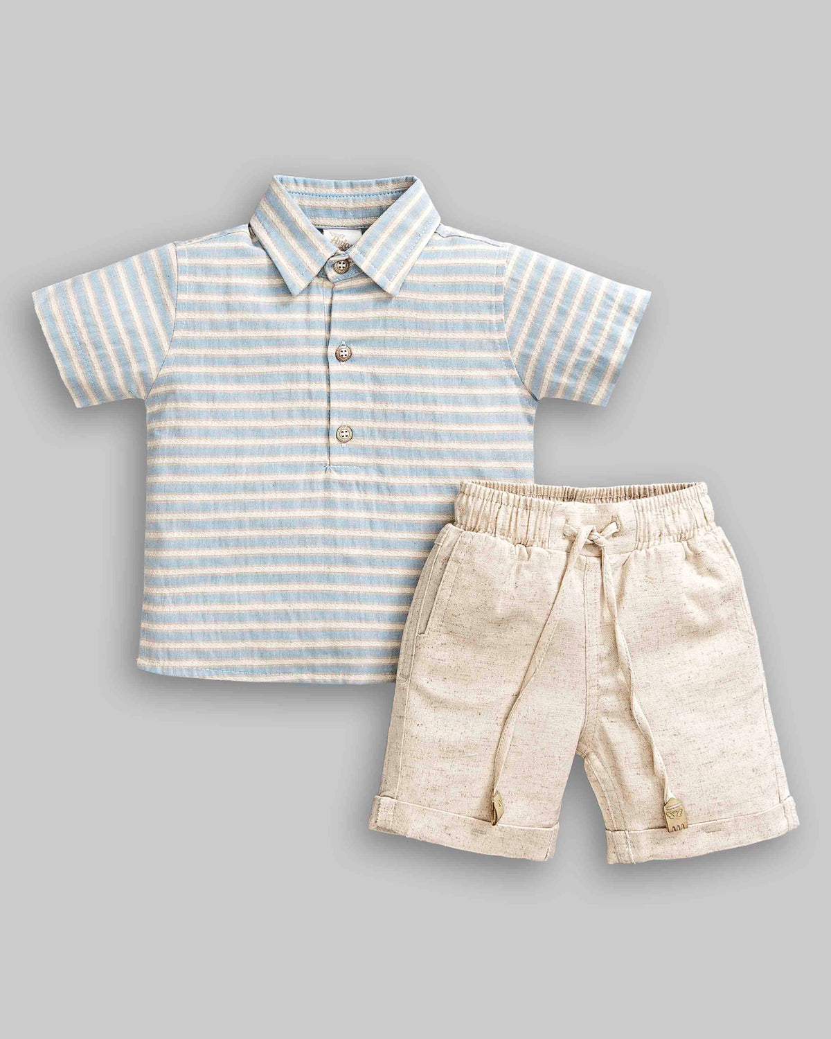 Conjunto Bata Manga Curta Sarjinha e Bermuda Linho - ANJOS BABY
