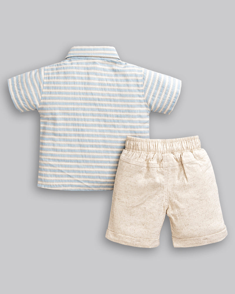 Conjunto Bata Manga Curta Sarjinha e Bermuda Linho - ANJOS BABY