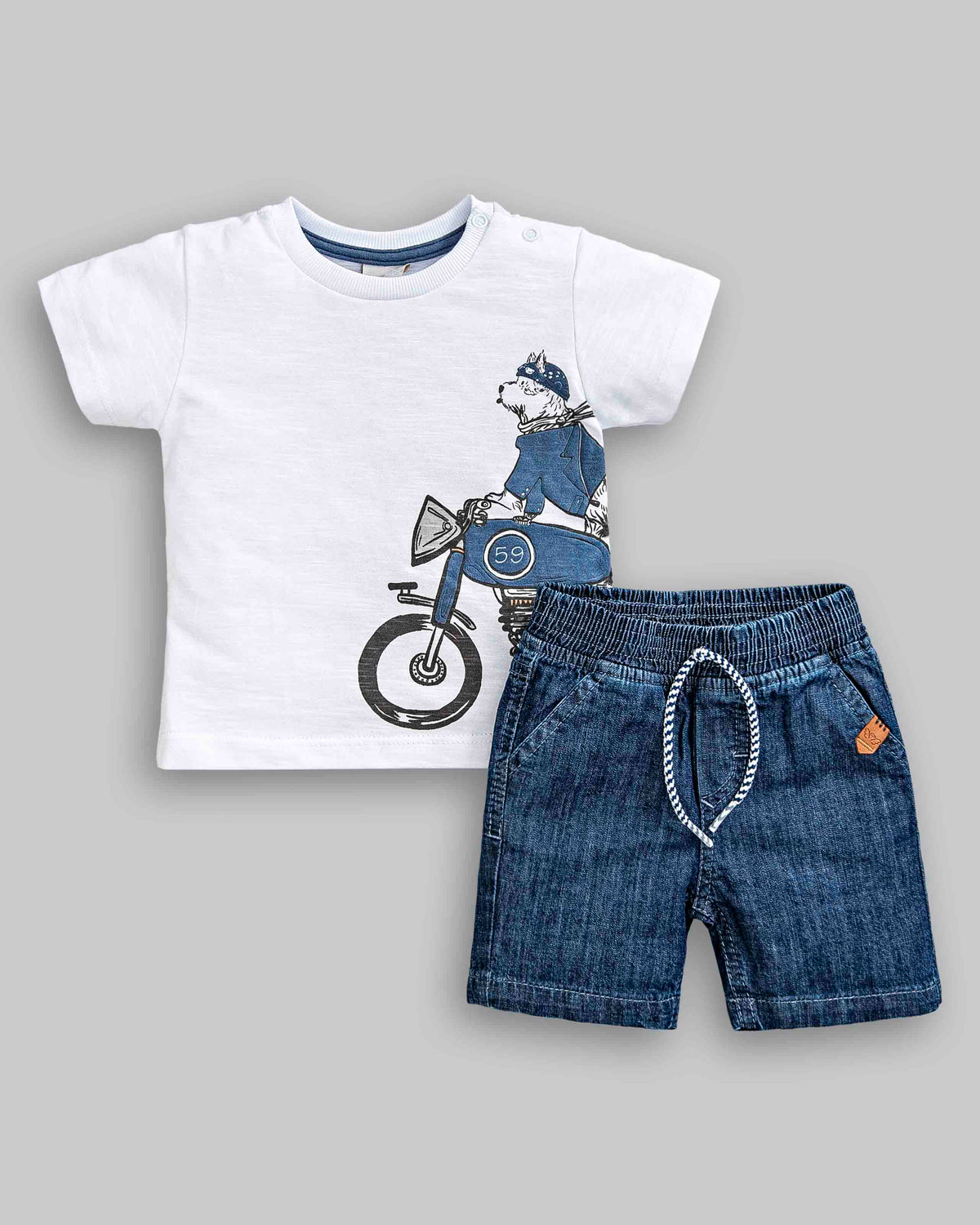 Conjunto Camiseta Malha e Bermuda Jeans - ANJOS BABY