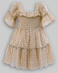Vestido Chiffon Bordado Floral Bege - ANJOS BABY