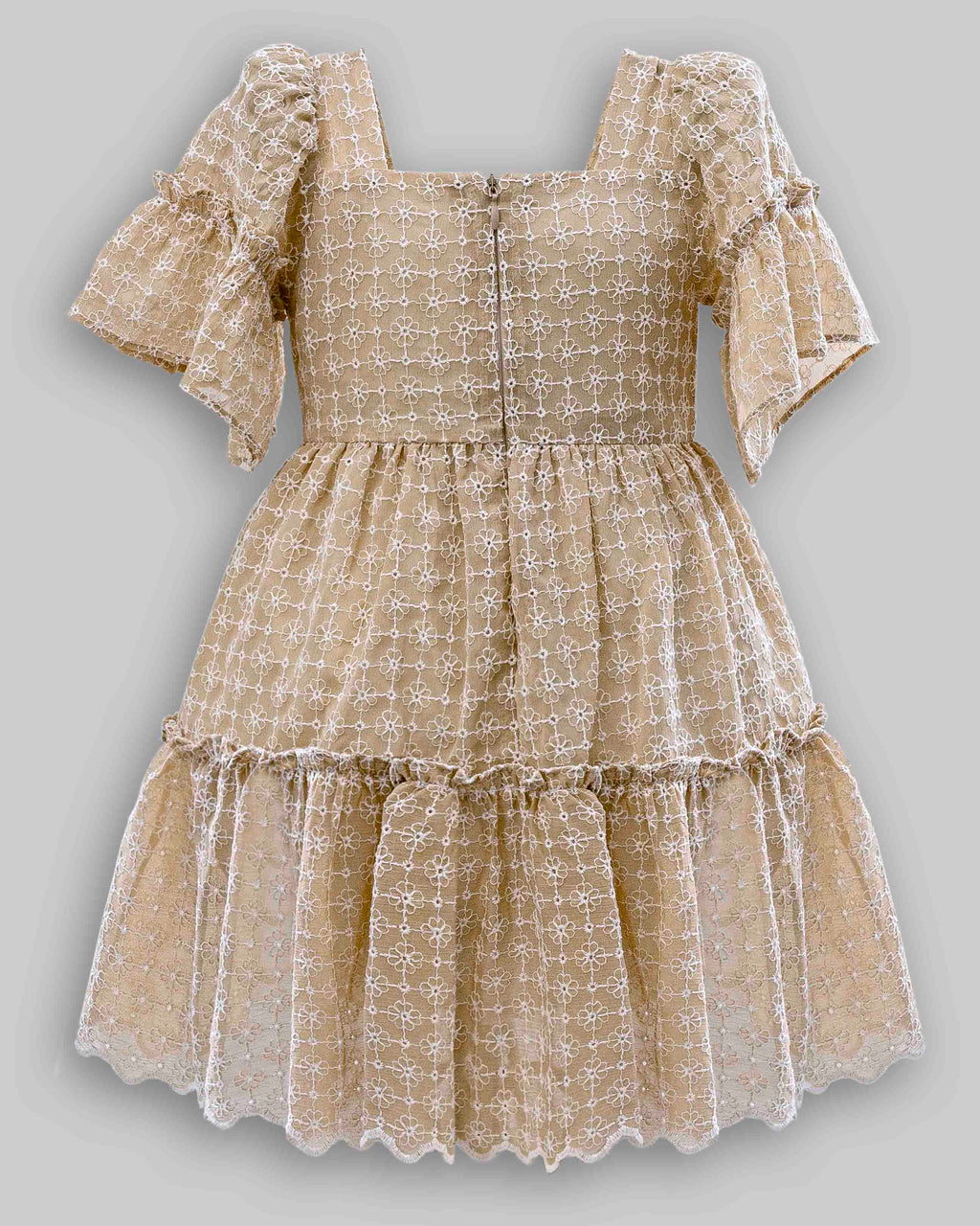 Vestido Chiffon Bordado Floral Bege - ANJOS BABY