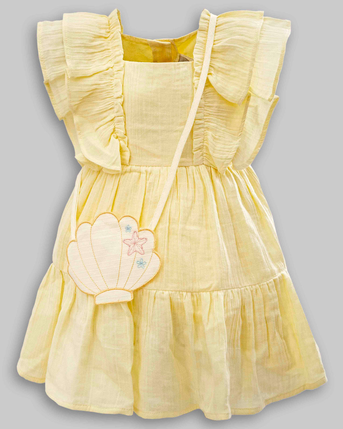 Vestido Algodão Enrugado Manga Curta com Bolsa - ANJOS BABY