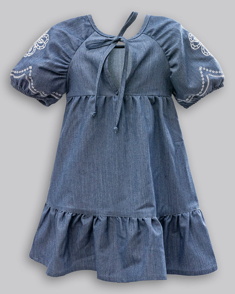 Vestido Manga Curta Chambray - ANJOS BABY
