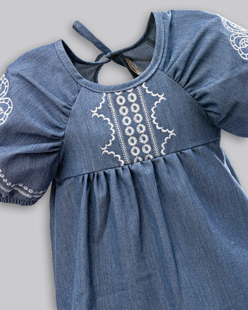 Vestido Manga Curta Chambray - ANJOS BABY
