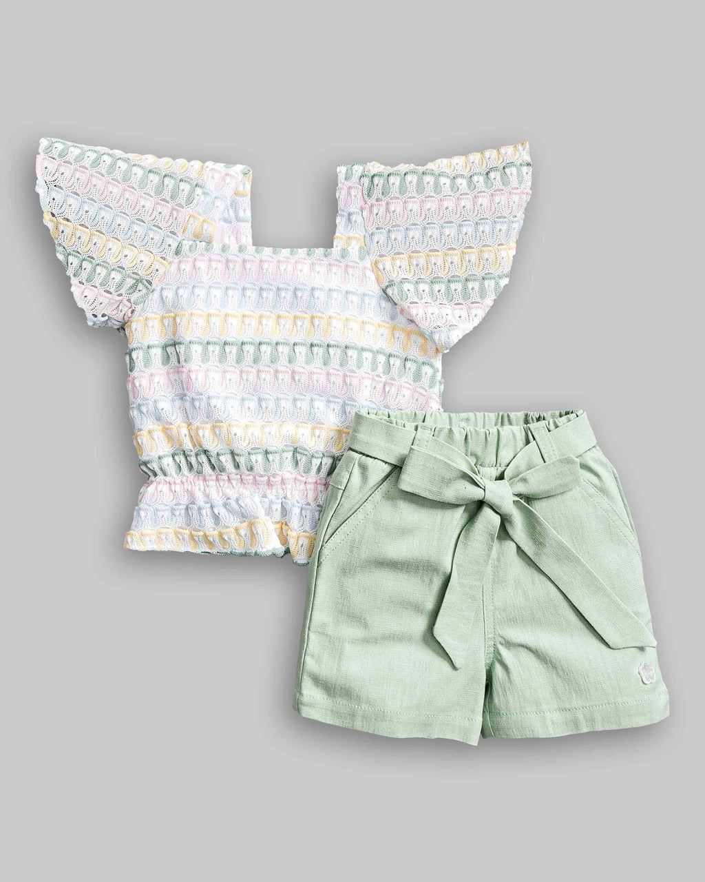 Conjunto Bata Crochê e Short Linho - ANJOS BABY