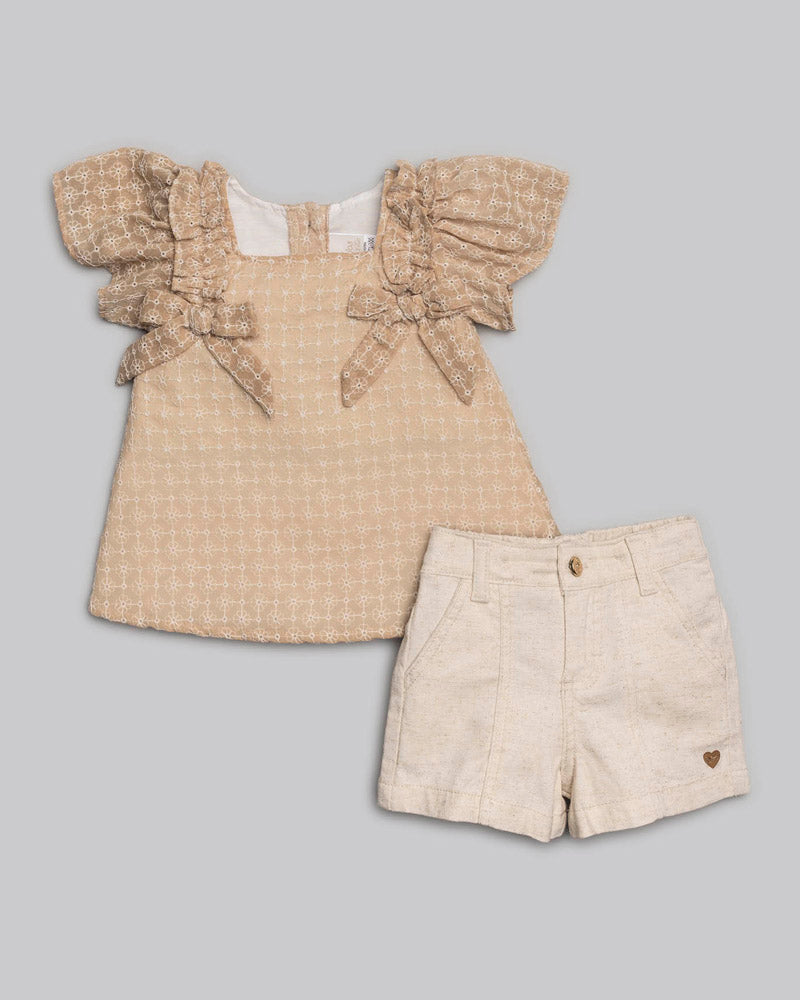 Conjunto Bata Chiffon e Short Linho - ANJOS BABY