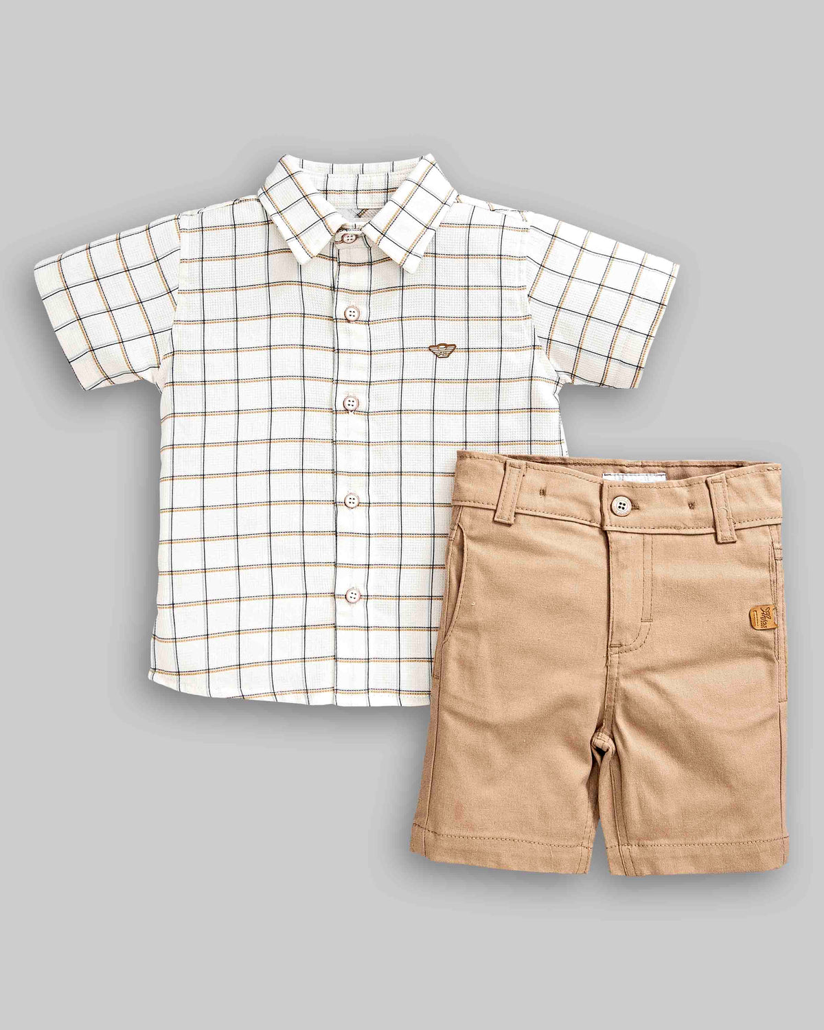 Conjunto Camisa Maquinetado Xadrez e Bermuda Sarja - ANJOS BABY