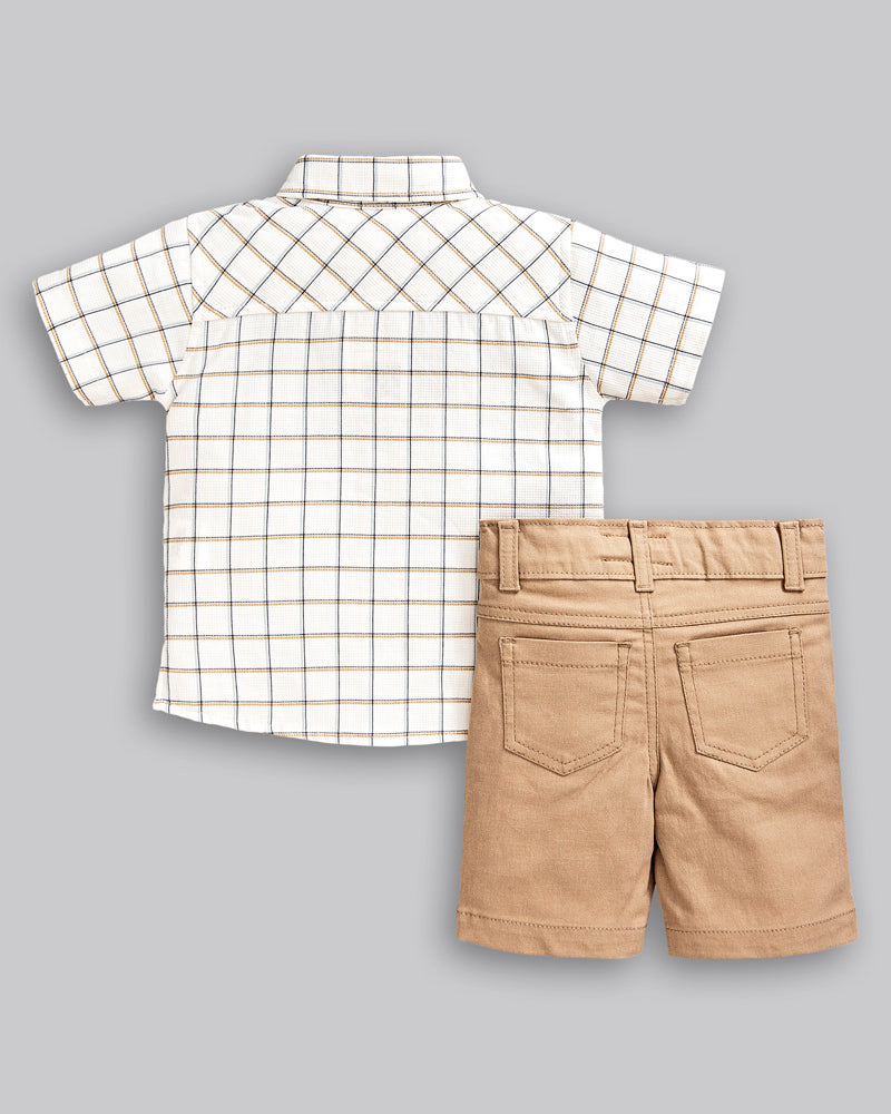 Conjunto Camisa Maquinetado Xadrez e Bermuda Sarja - ANJOS BABY