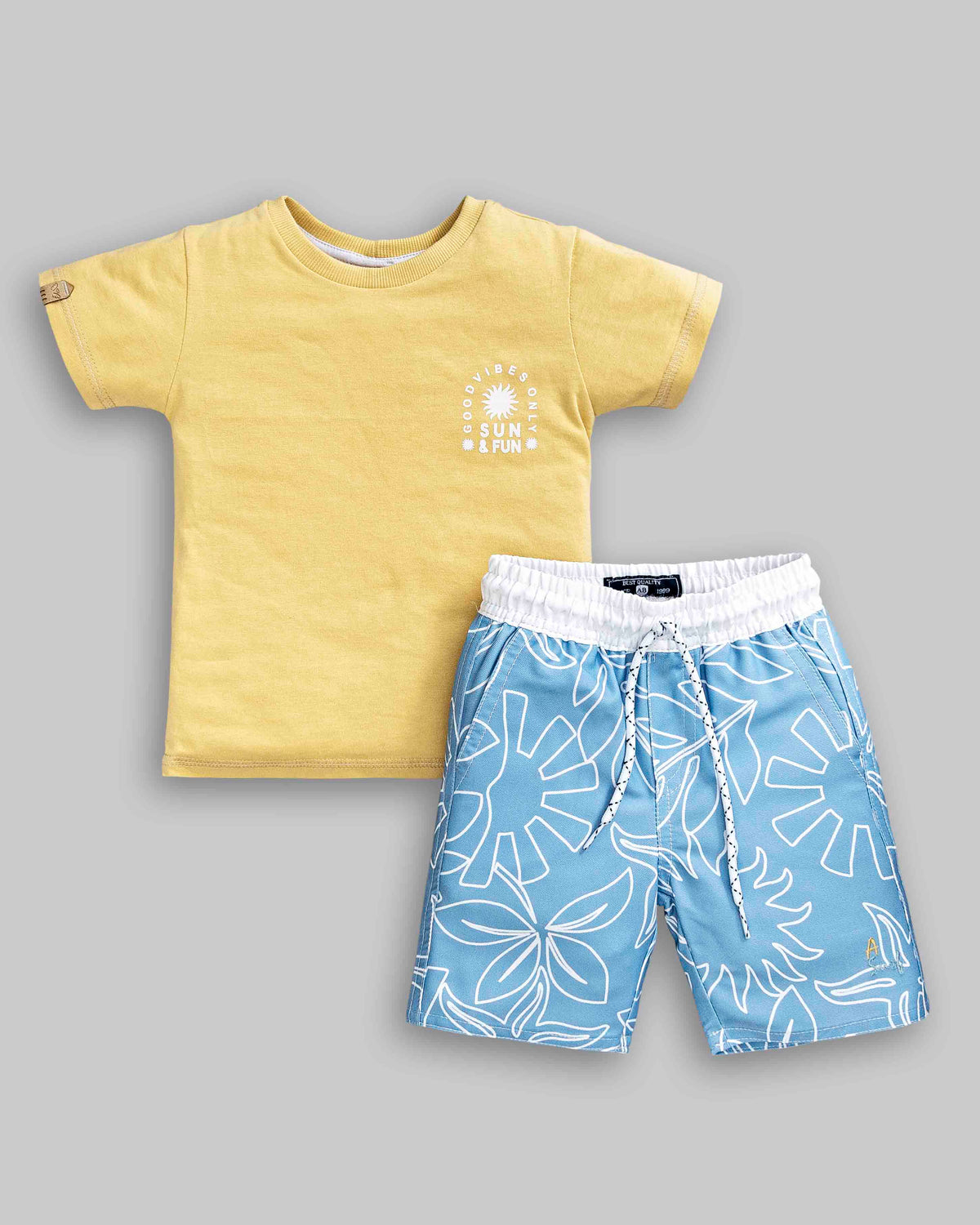 Conjunto Bebê Menino Blusa Algodão e Bermuda Microfibra Praia - Anjos Baby Tam 1