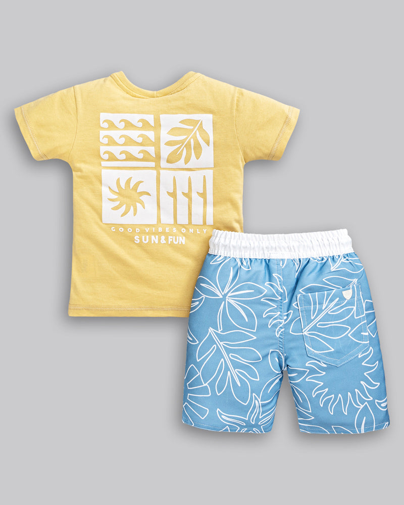 Conjunto Bebê Menino Blusa Algodão e Bermuda Microfibra Praia - Anjos Baby Tam 1