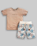 Conjunto Camiseta Malha Trabalhada e Bermuda Linho Estampada - ANJOS BABY