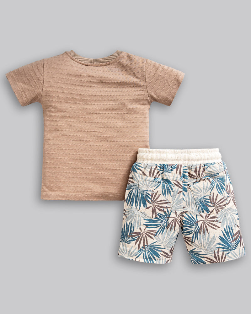 Conjunto Camiseta Malha Trabalhada e Bermuda Linho Estampada - ANJOS BABY