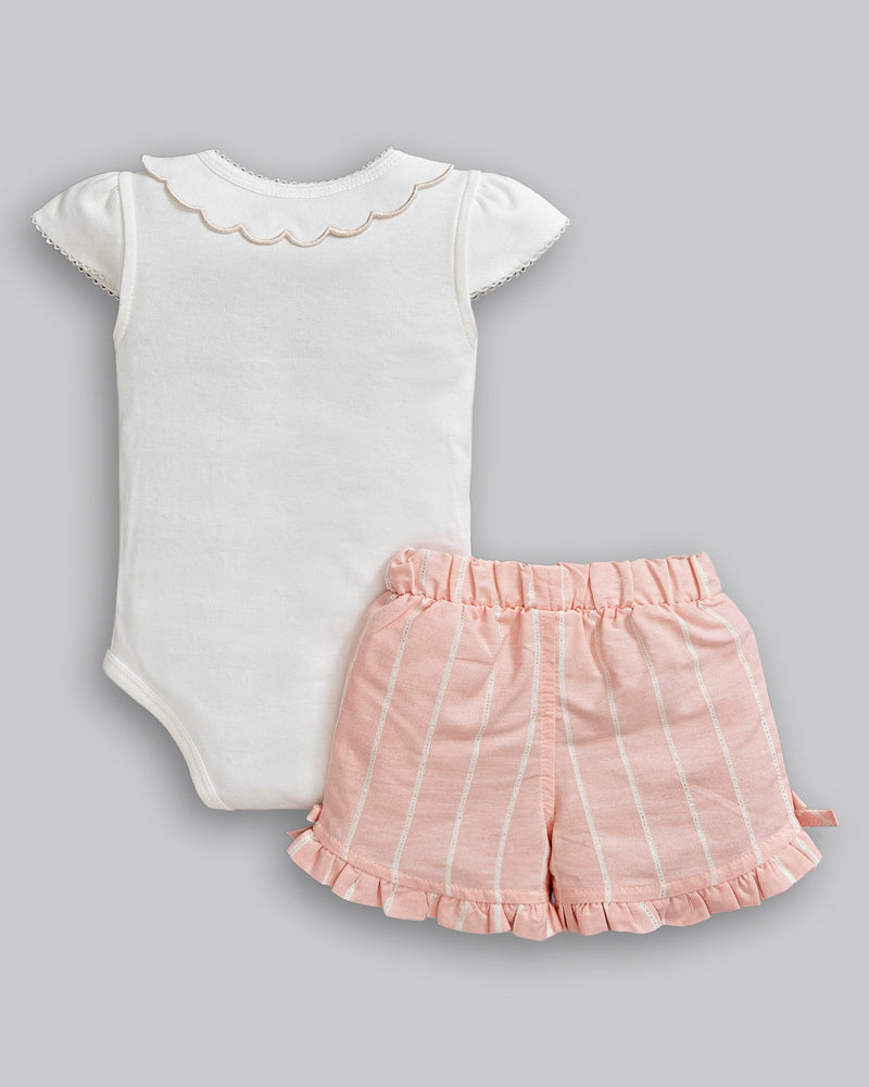 Conjunto Body Suedine Manga Curta e Short Tricoline Listrado - ANJOS BABY
