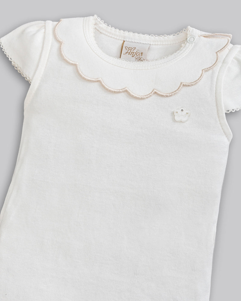 Conjunto Body Suedine Manga Curta e Short Tricoline Listrado - ANJOS BABY