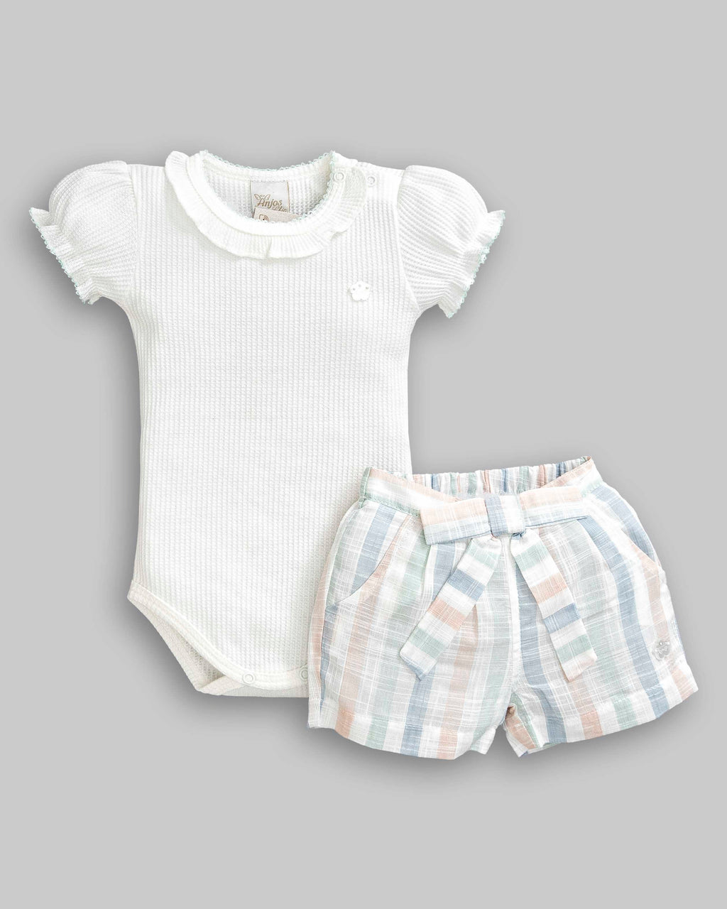 Conjunto Body Malha Tricot e Short Linho Maquinetado - ANJOS BABY