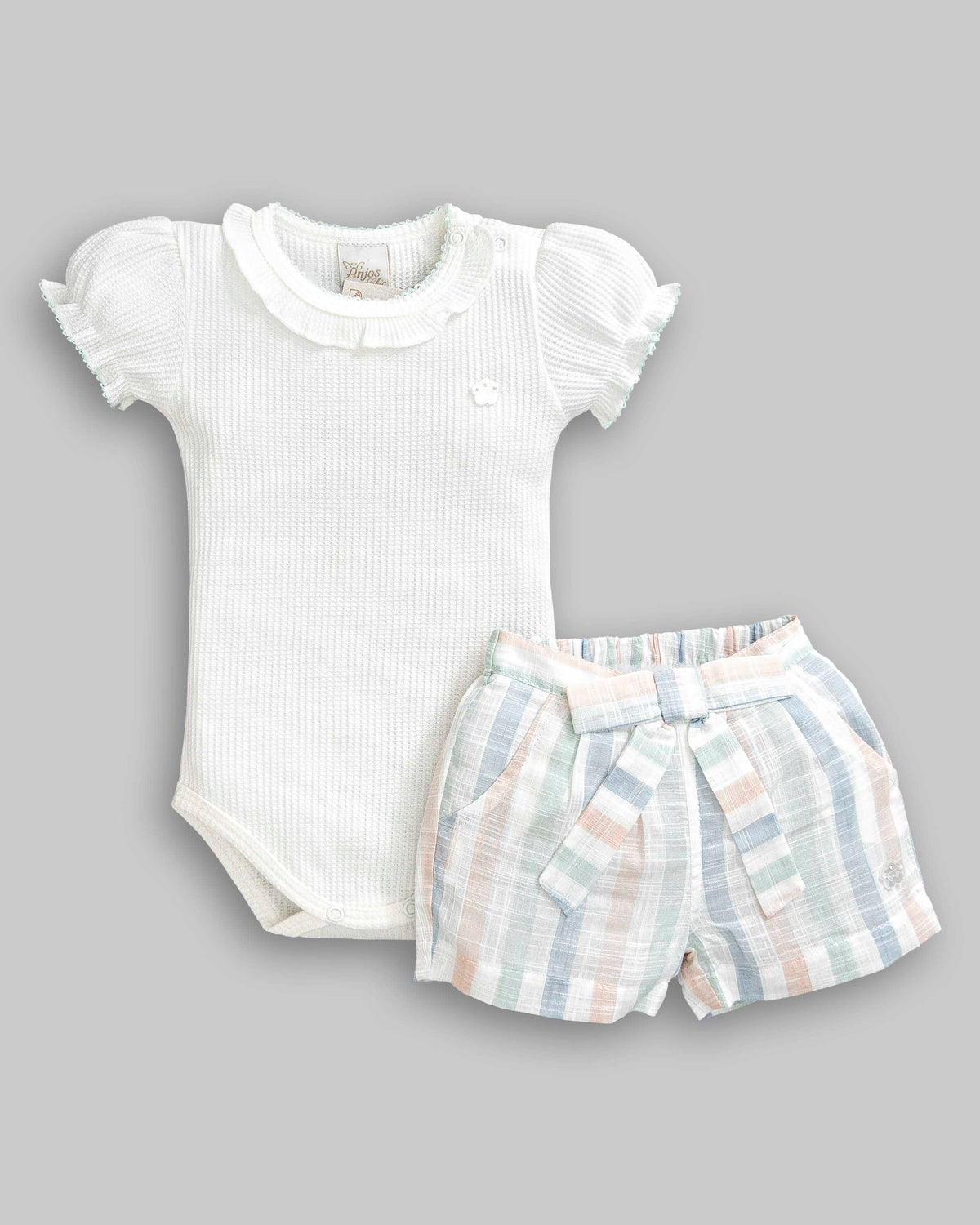 Conjunto Body Malha Tricot e Short Linho Maquinetado - ANJOS BABY