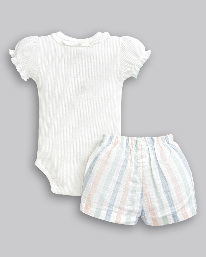 Conjunto Body Malha Tricot e Short Linho Maquinetado - ANJOS BABY