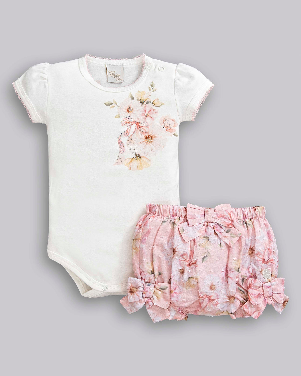 Conjunto Body Suedine Manga Curta e Short Voil - ANJOS BABY