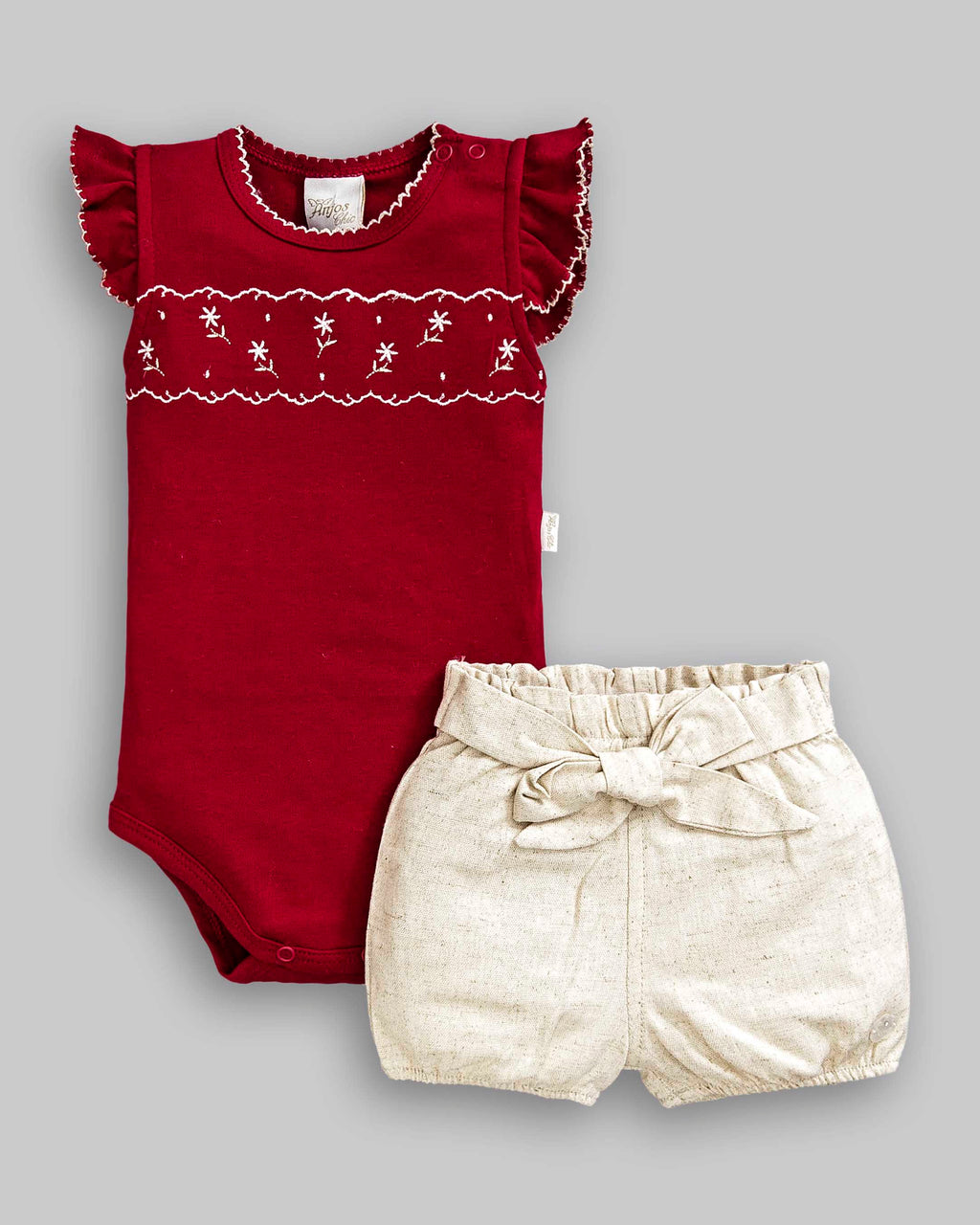 Conjunto Body Suedine Manga Curta e Short Linho - ANJOS BABY
