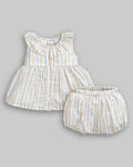 Conjunto Bata Manga Curta, Short e Faixa de Cabelo Tricoline Listrado - ANJOS BABY