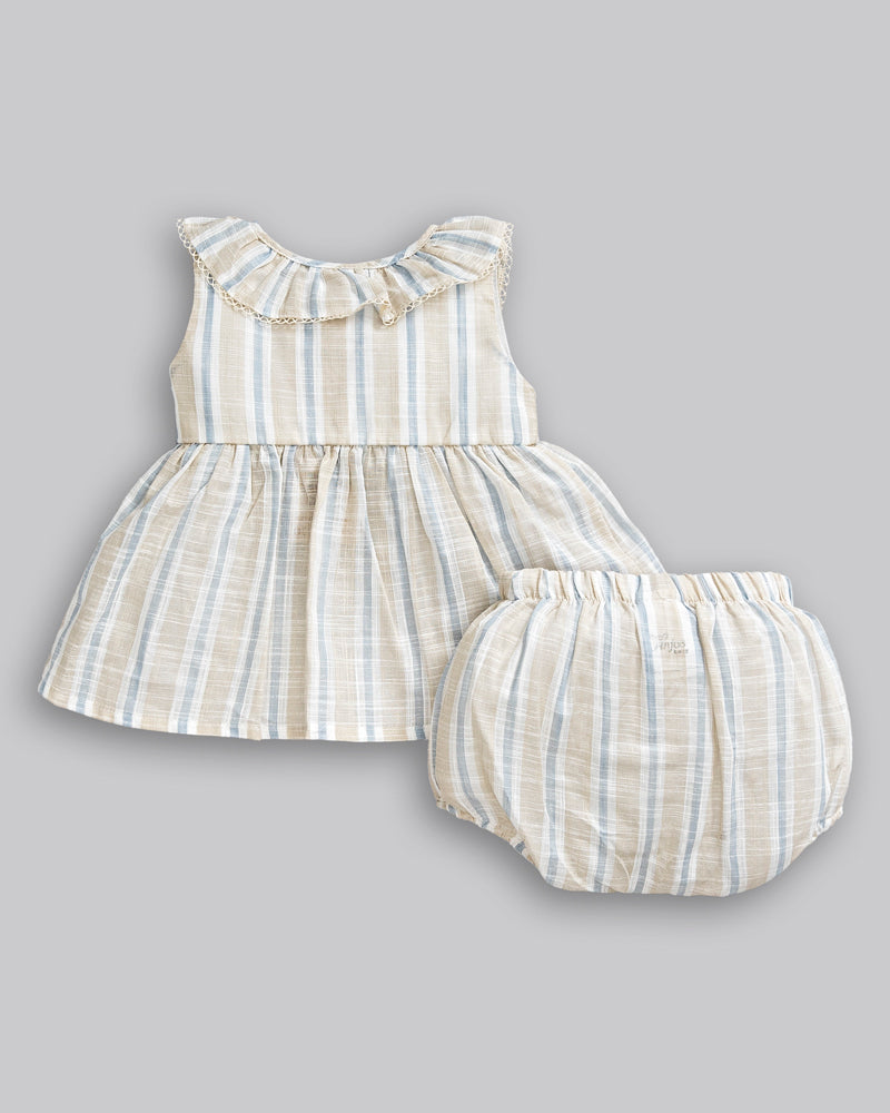 Conjunto Bata Manga Curta, Short e Faixa de Cabelo Tricoline Listrado - ANJOS BABY