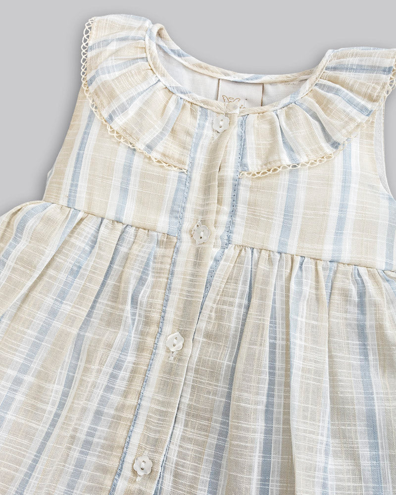 Conjunto Bata Manga Curta, Short e Faixa de Cabelo Tricoline Listrado - ANJOS BABY
