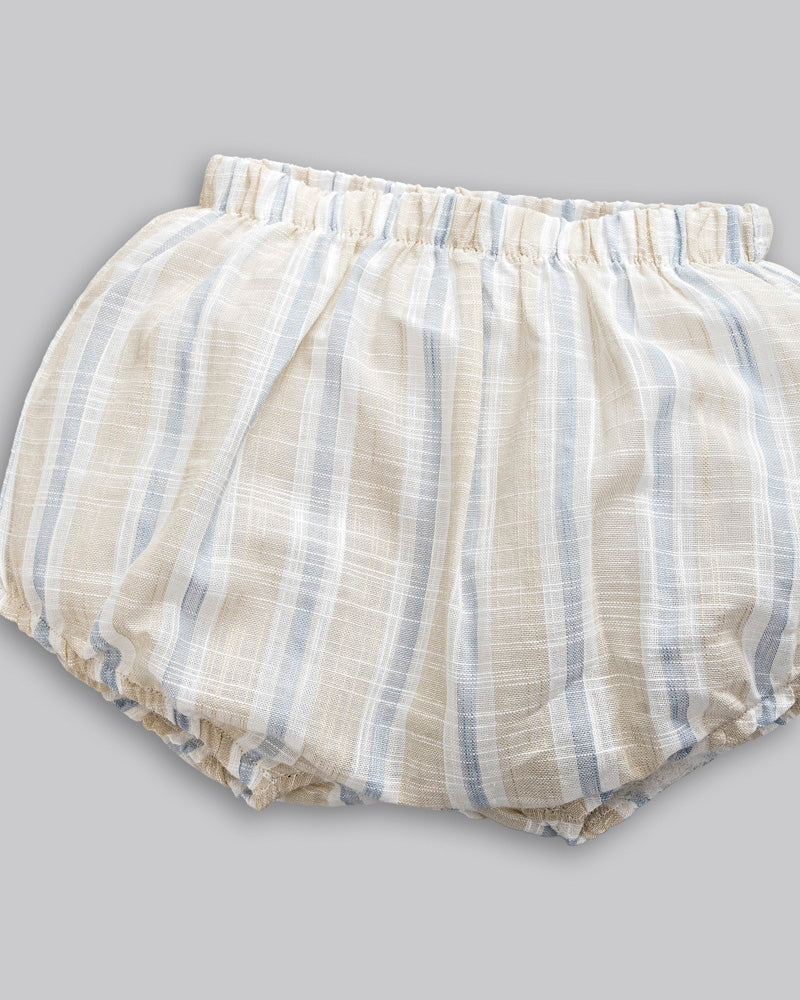 Conjunto Bata Manga Curta, Short e Faixa de Cabelo Tricoline Listrado - ANJOS BABY