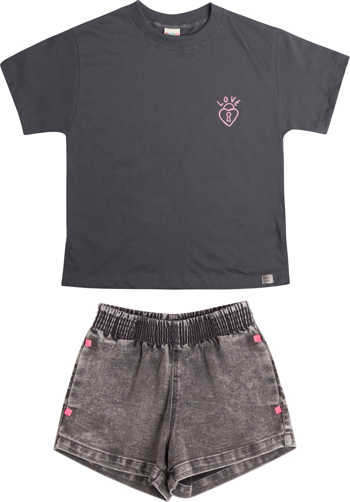 Conjunto Blusa Meia Malha e Short Jeans - HAVE FUN
