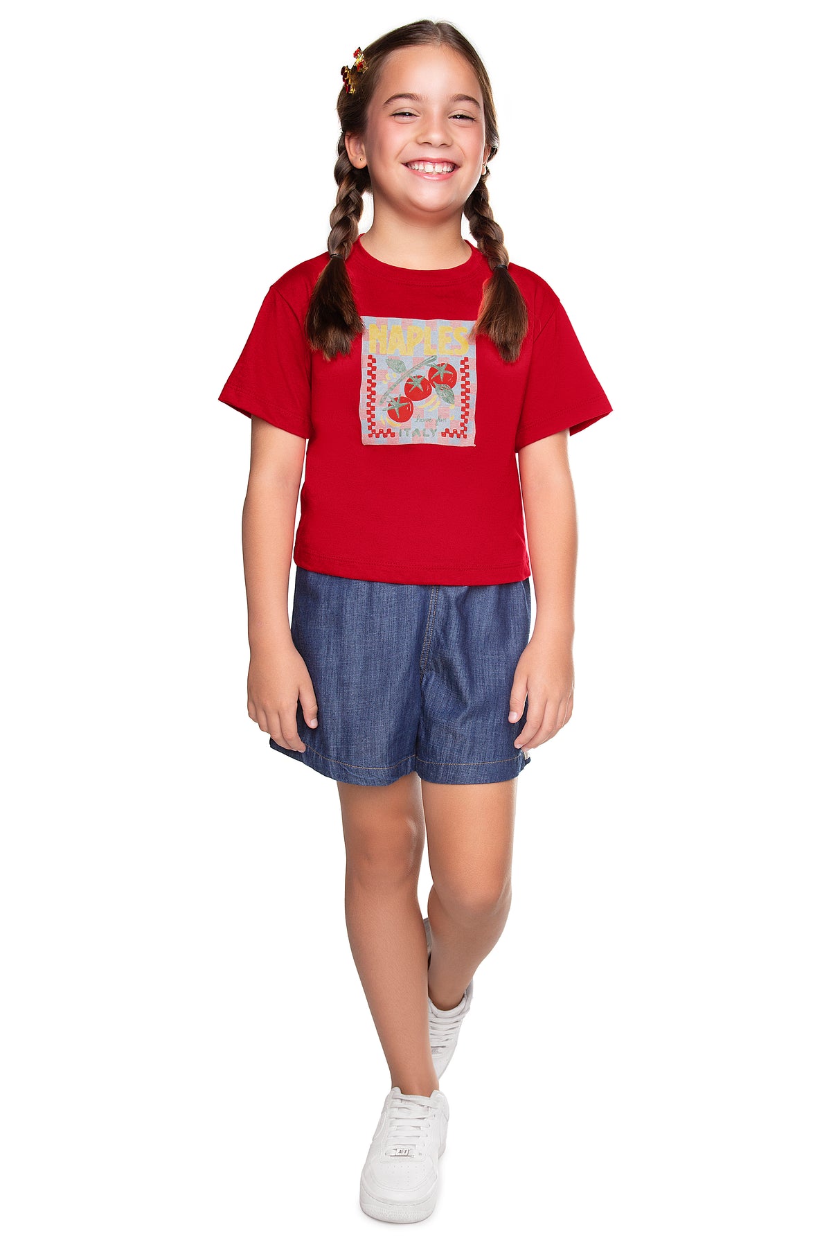 Conjunto Blusa Meia Malha e Short Jeans - HAVE FUN
