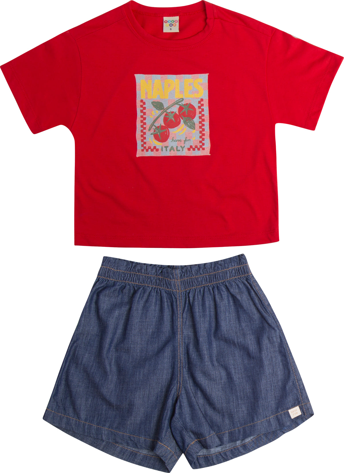 Conjunto Blusa Meia Malha e Short Jeans - HAVE FUN