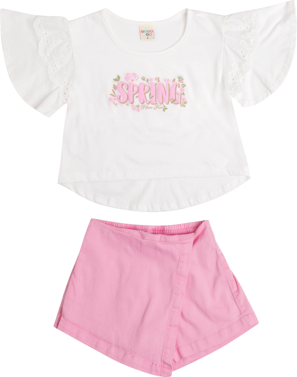 Conjunto Blusa Meia Malha e Short Saia Sarja Rosa - HAVE FUN