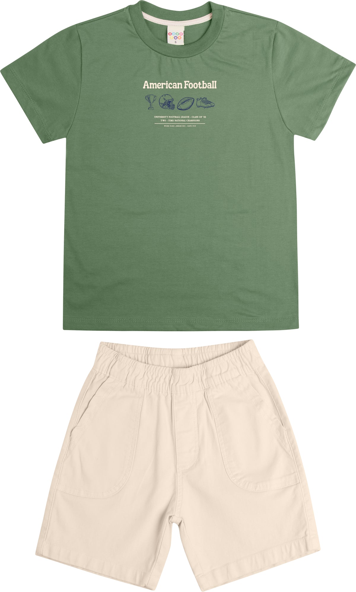 Conjunto Camiseta Meia Malha e Bermuda Sarja - HAVE FUN