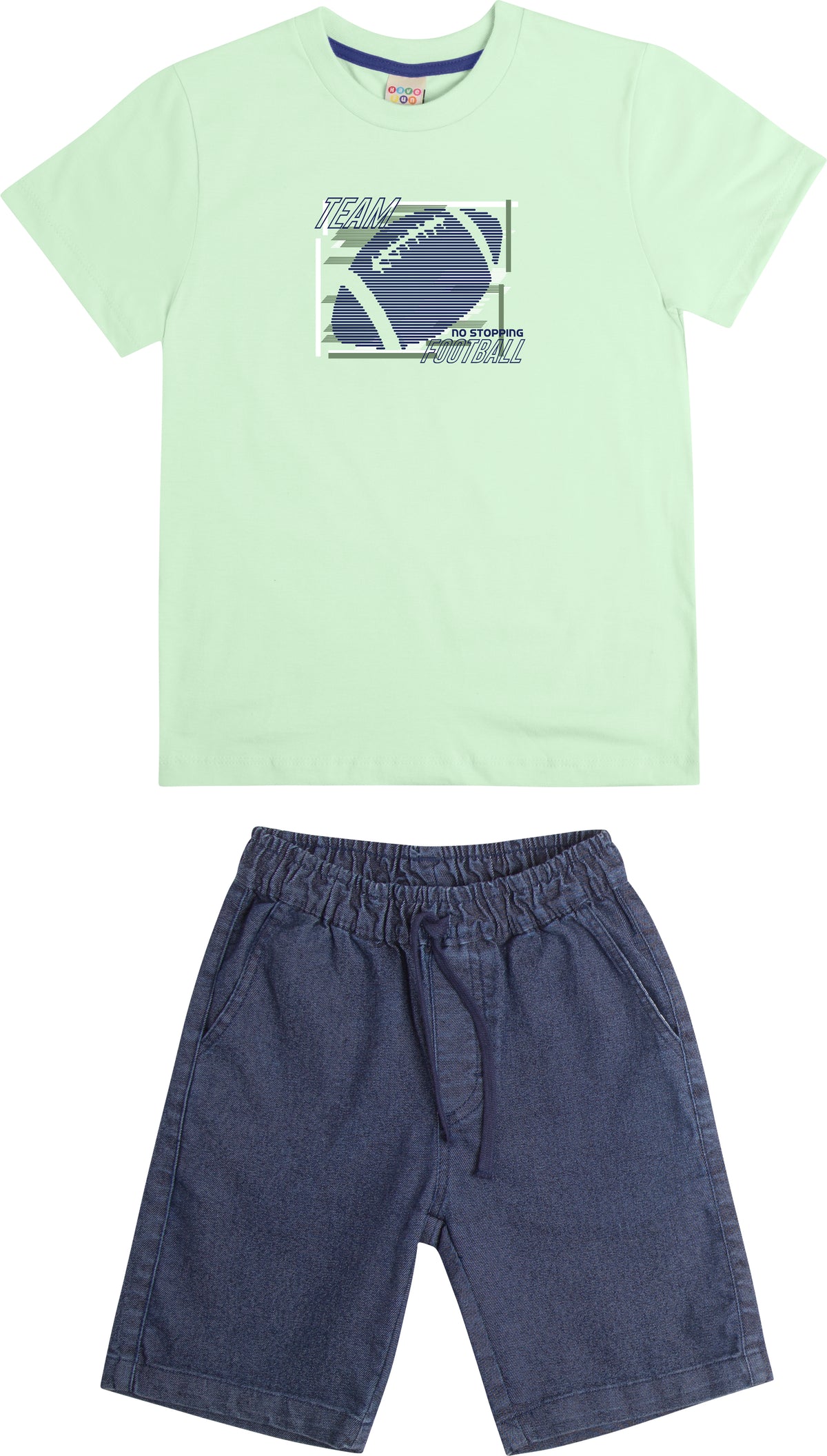 Conjunto Camiseta Meia Malha e Bermuda Jeans - HAVE FUN
