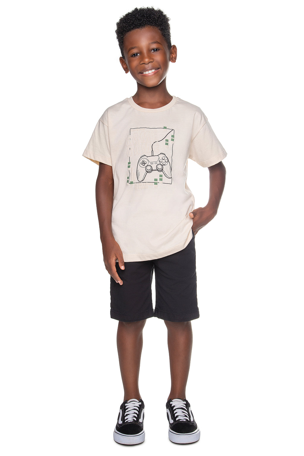 Conjunto Camiseta Meia Malha e Bermuda Sarja - HAVE FUN