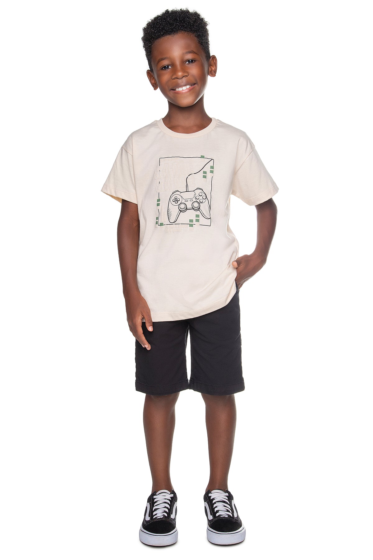 Conjunto Camiseta Meia Malha e Bermuda Sarja - HAVE FUN