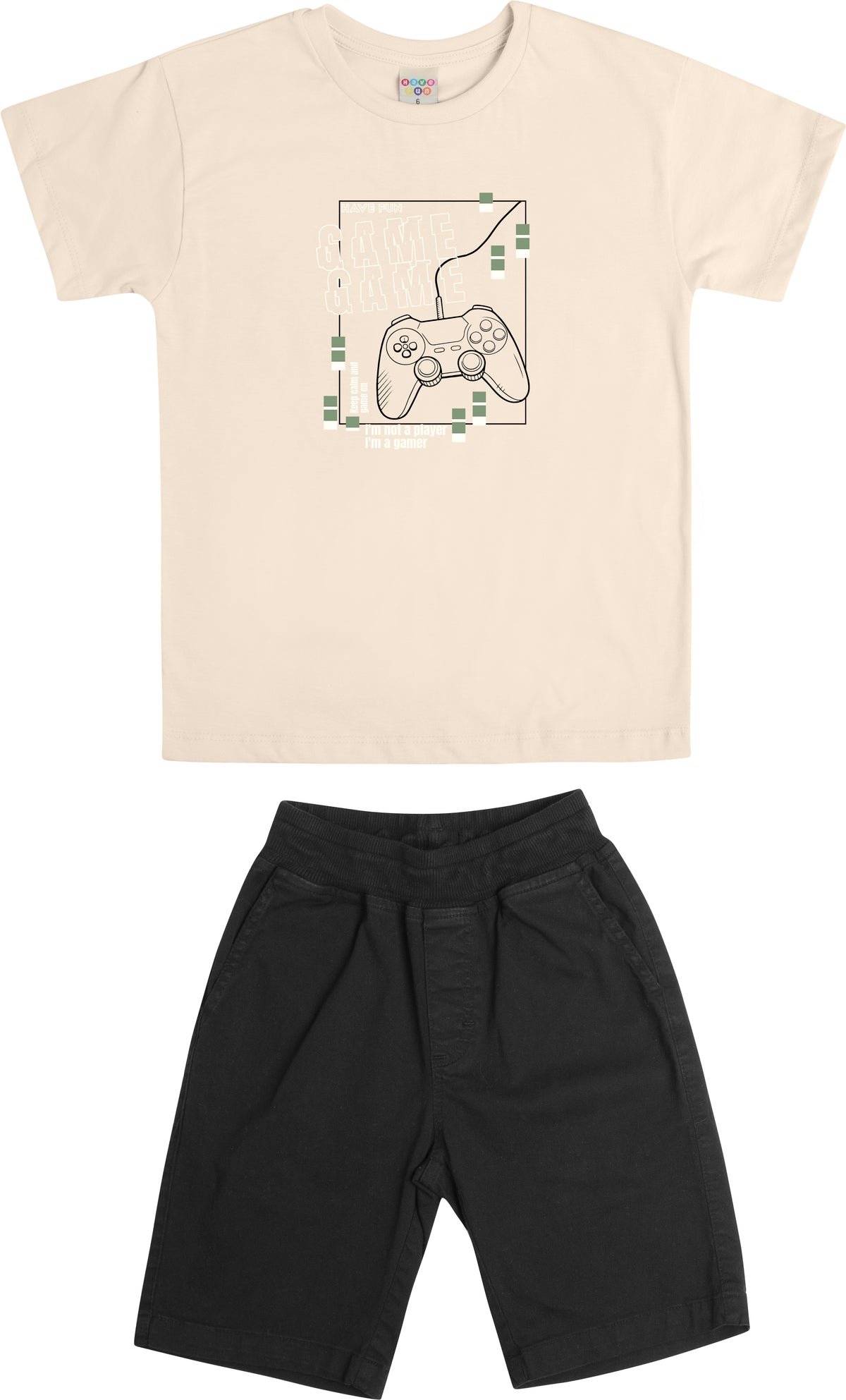 Conjunto Camiseta Meia Malha e Bermuda Sarja - HAVE FUN
