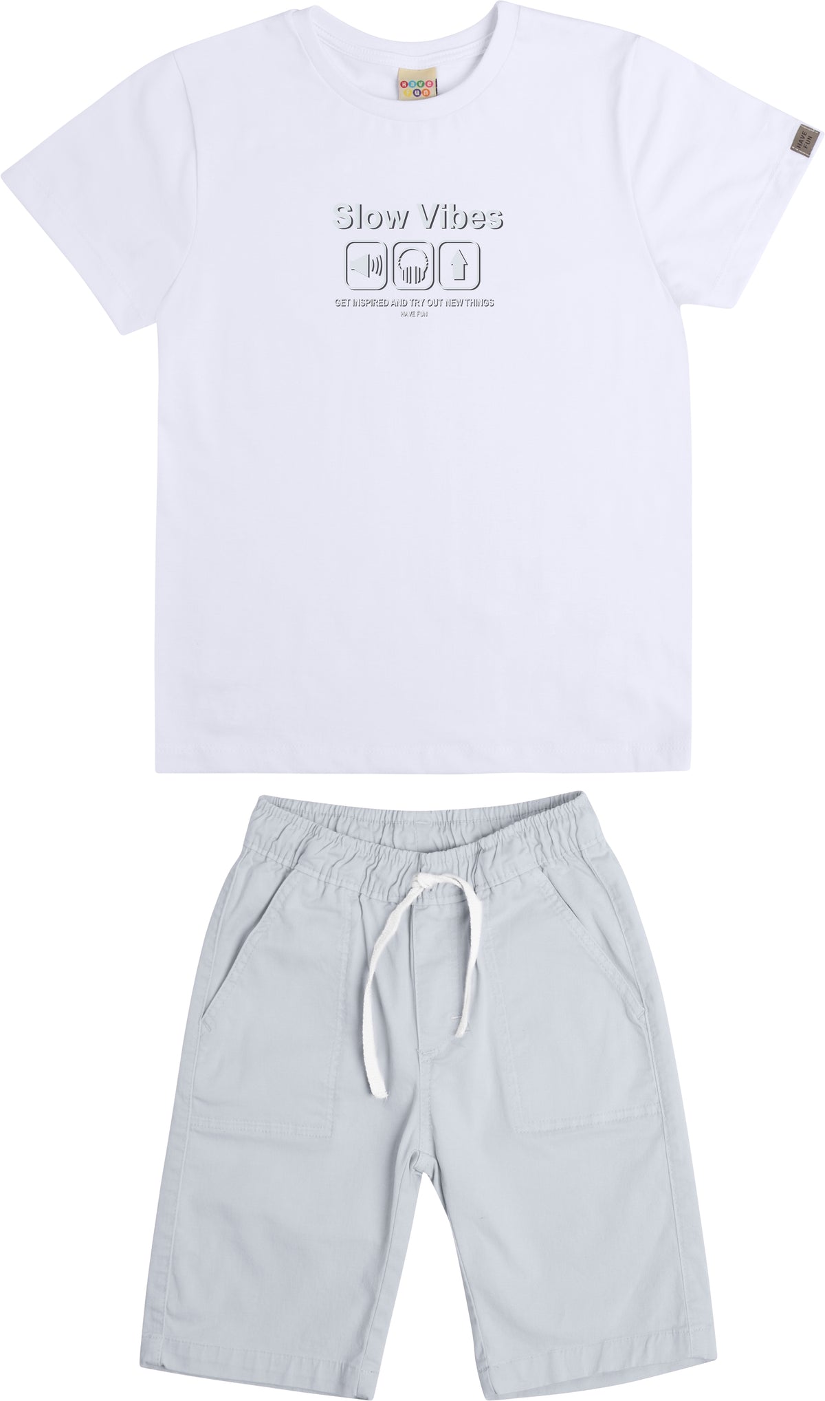 Conjunto Camiseta Meia Malha e Bermuda Sarja - HAVE FUN