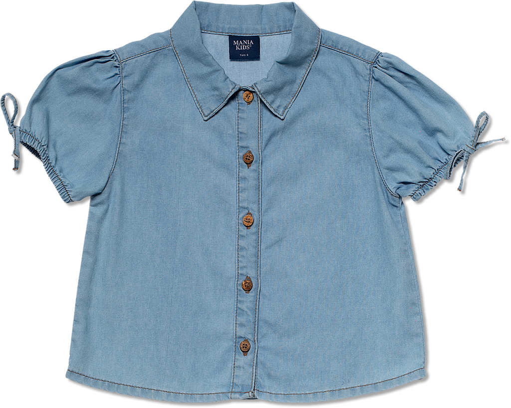 Camisa Jeans Manga Franzida - MANIA KIDS