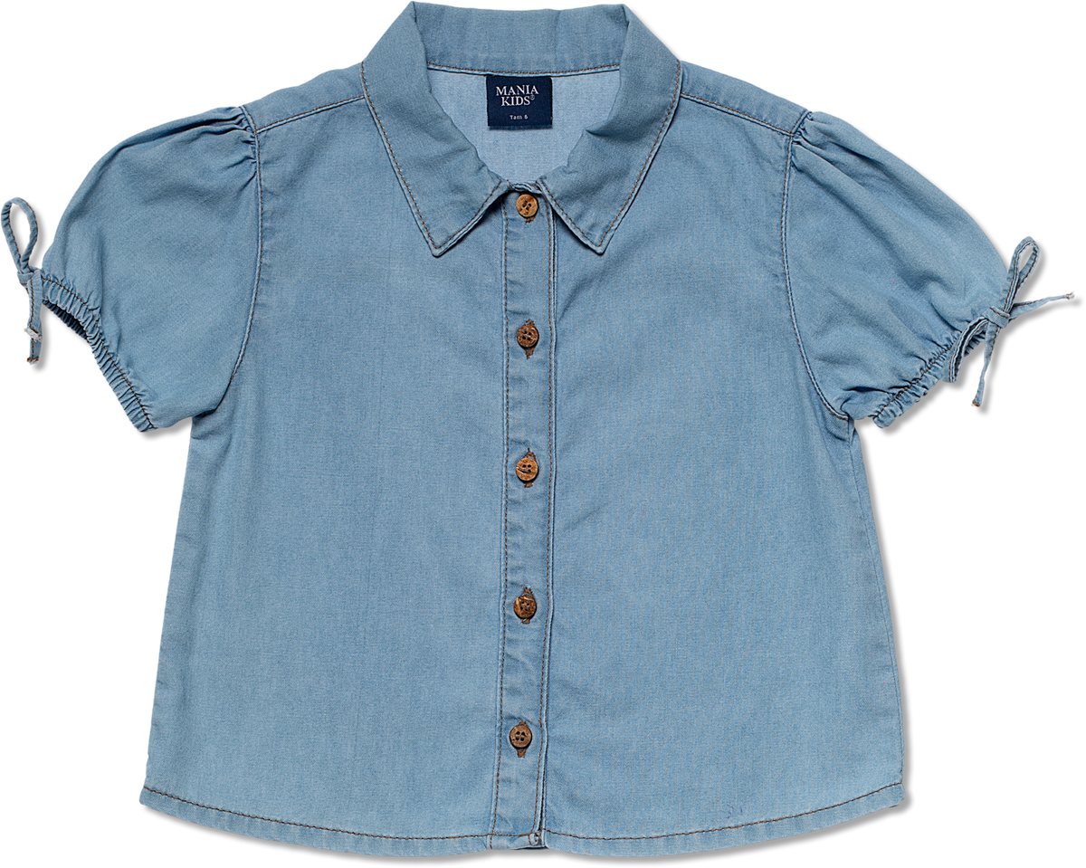 Camisa Jeans Manga Franzida - MANIA KIDS