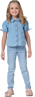 Camisa Jeans Manga Franzida - MANIA KIDS