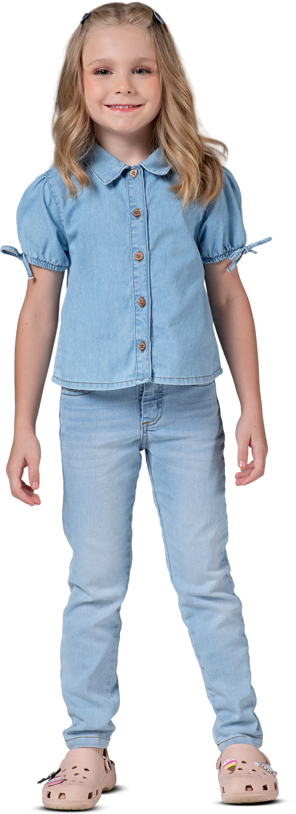 Camisa Jeans Manga Franzida - MANIA KIDS