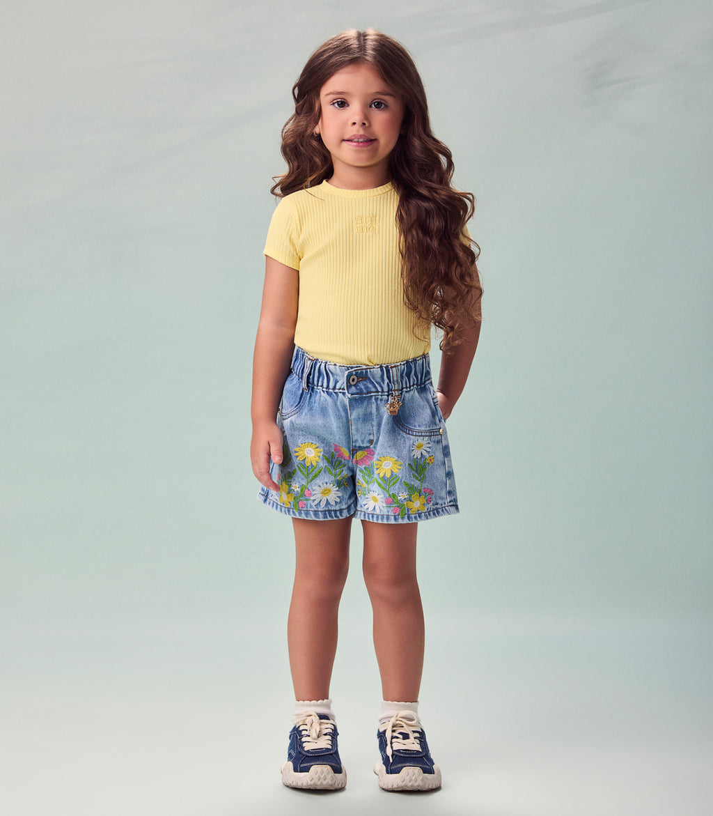 Short Jeans Bordado Flores - ANIMÊ
